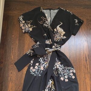 Elegant Black Floral Wrap Jumpsuit